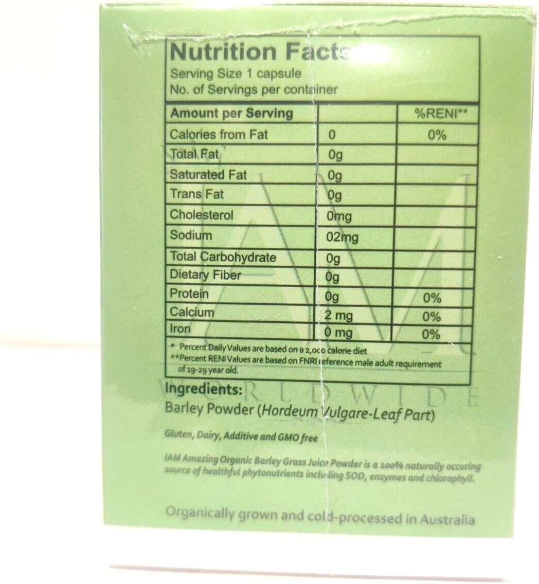 Organic Barley Capsules from Australia - 100 Capsules x 500 mg by IAM WORLDWIDE