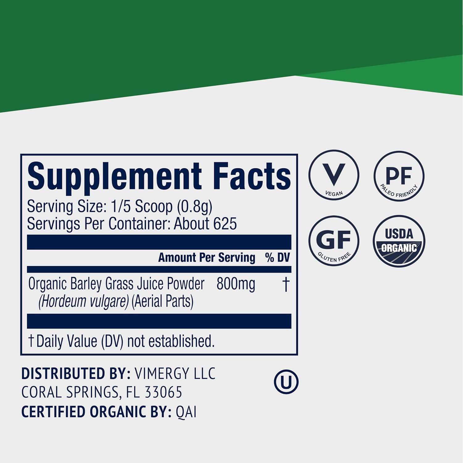 Organic Barley Grass Juice Powder - Superfood for Cardiovascular Health - Vegan & Gluten-Free - 500g Value Size by Vimergy - BoostGo Australia
