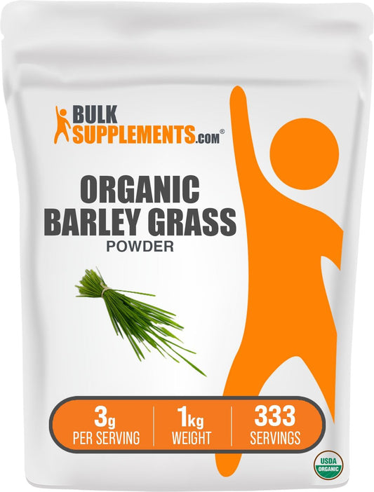 Organic Barley Grass Powder - Vegan-Friendly Green Superfood, 1kg (2.2 lbs) - BulkSupplements