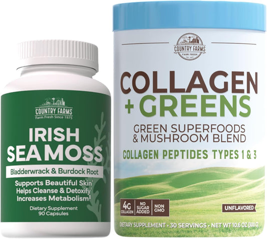 Organic Beauty Pack with Collagen, Greens, and Irish Sea Moss for Skin, Hair, Nails, and Joints - Ultimate Beauty Support Gift (Pack of 2)