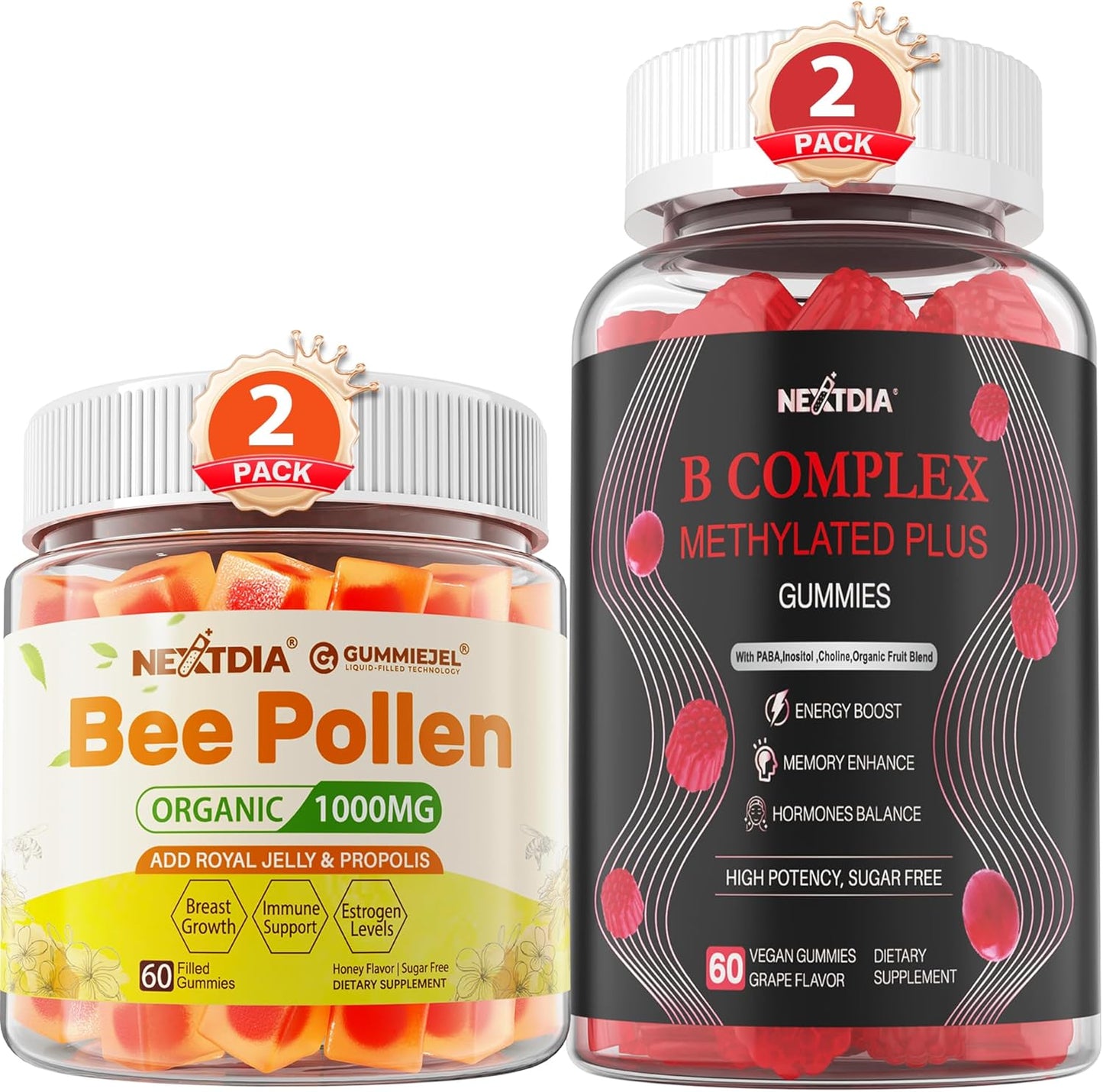 Organic Bee Pollen and Vegan B Complex Gummies for Women's Breast Growth