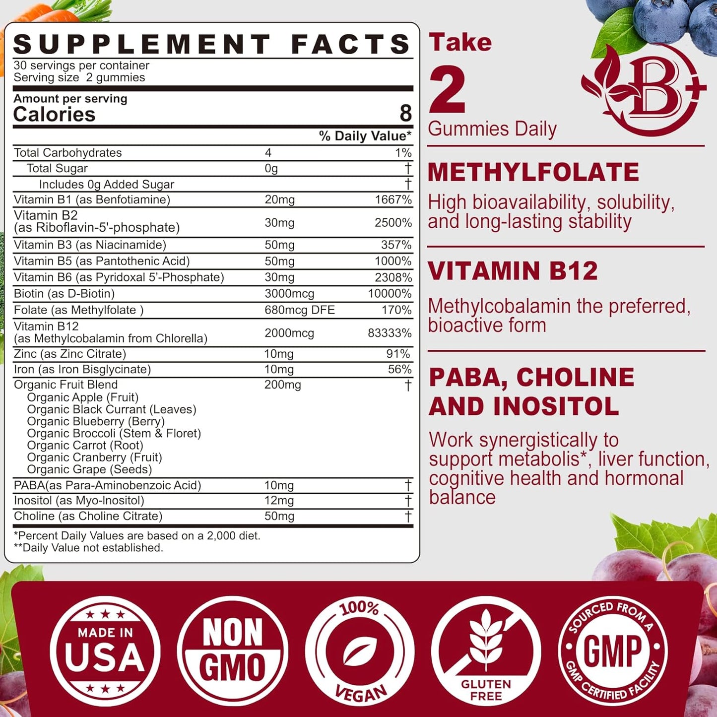 Organic Bee Pollen and Vegan B Complex Gummies for Women's Breast Growth