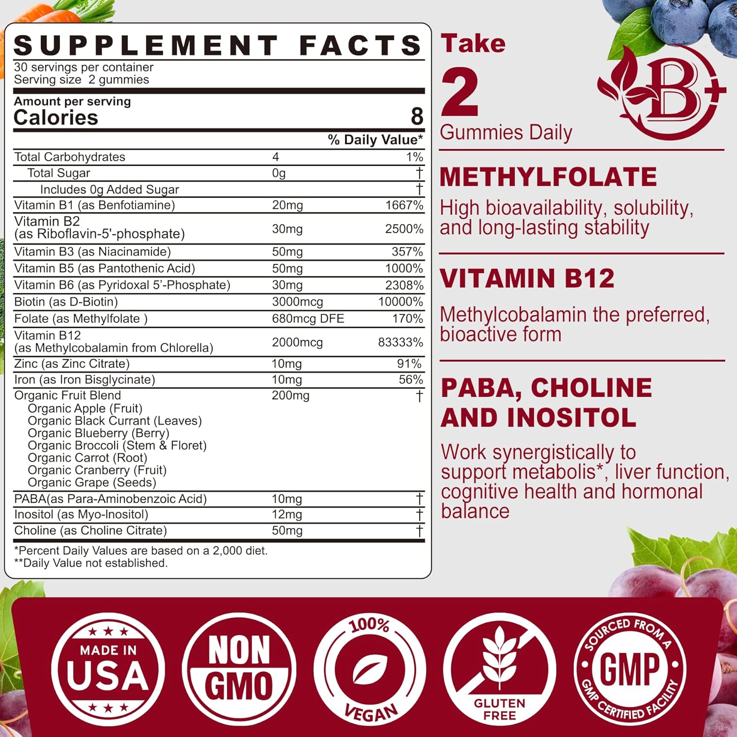 Organic Bee Pollen and Vegan B Complex Gummies for Women's Breast Growth