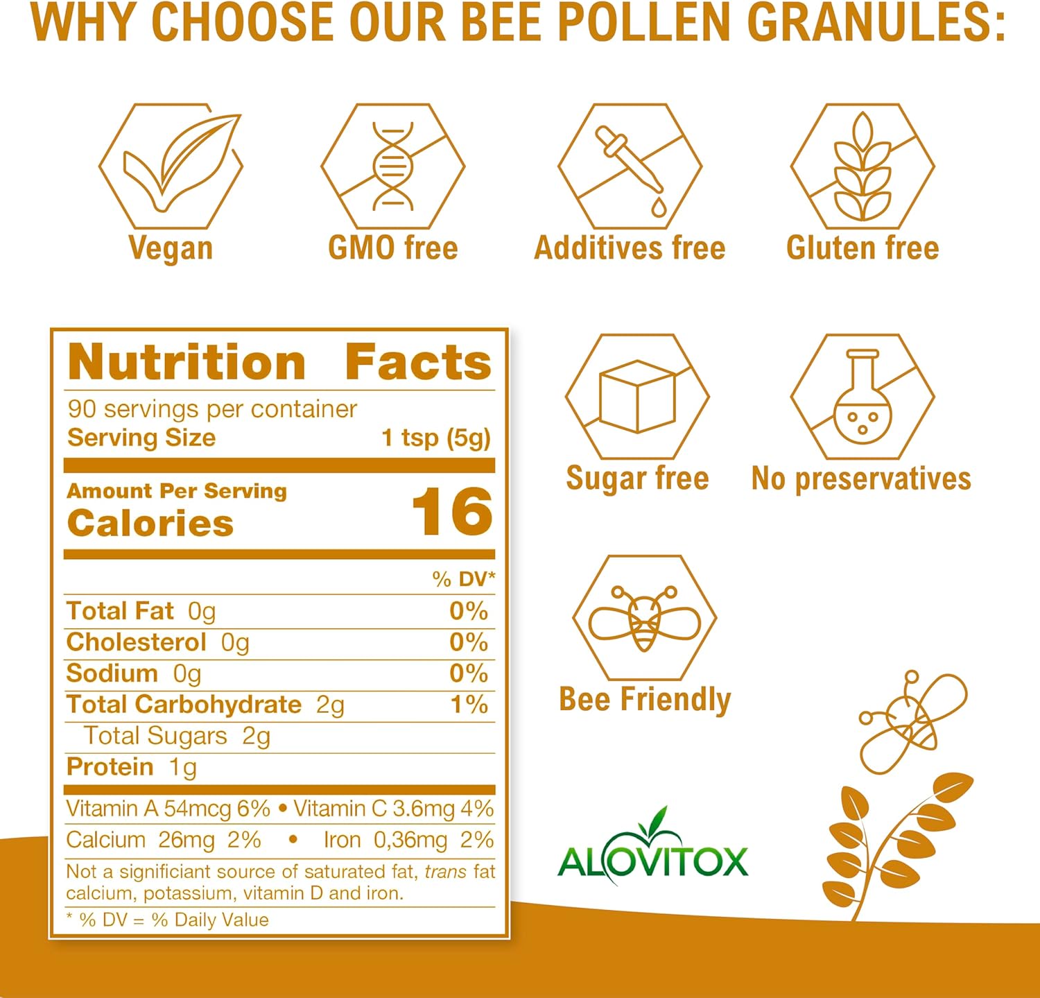 Organic Bee Pollen Granules for Bearded Dragons | 100% Pure Superfood with Antioxidants and Vitamins | 8 Oz Gluten-Free Nutritional Yeast