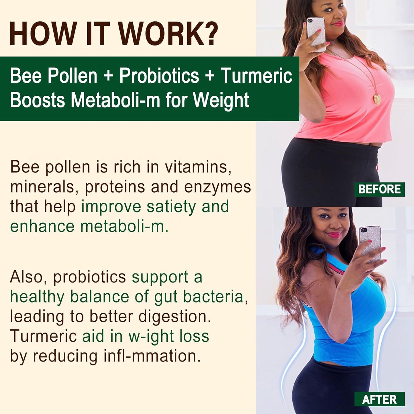 Organic Bee Pollen Gummies with Probiotics, Prebiotics, and Turmeric - Digestive Health and Weight Support - Rich in B-Vitamins and Antioxidants - 1000mg - Amino Acids for Energy Boost