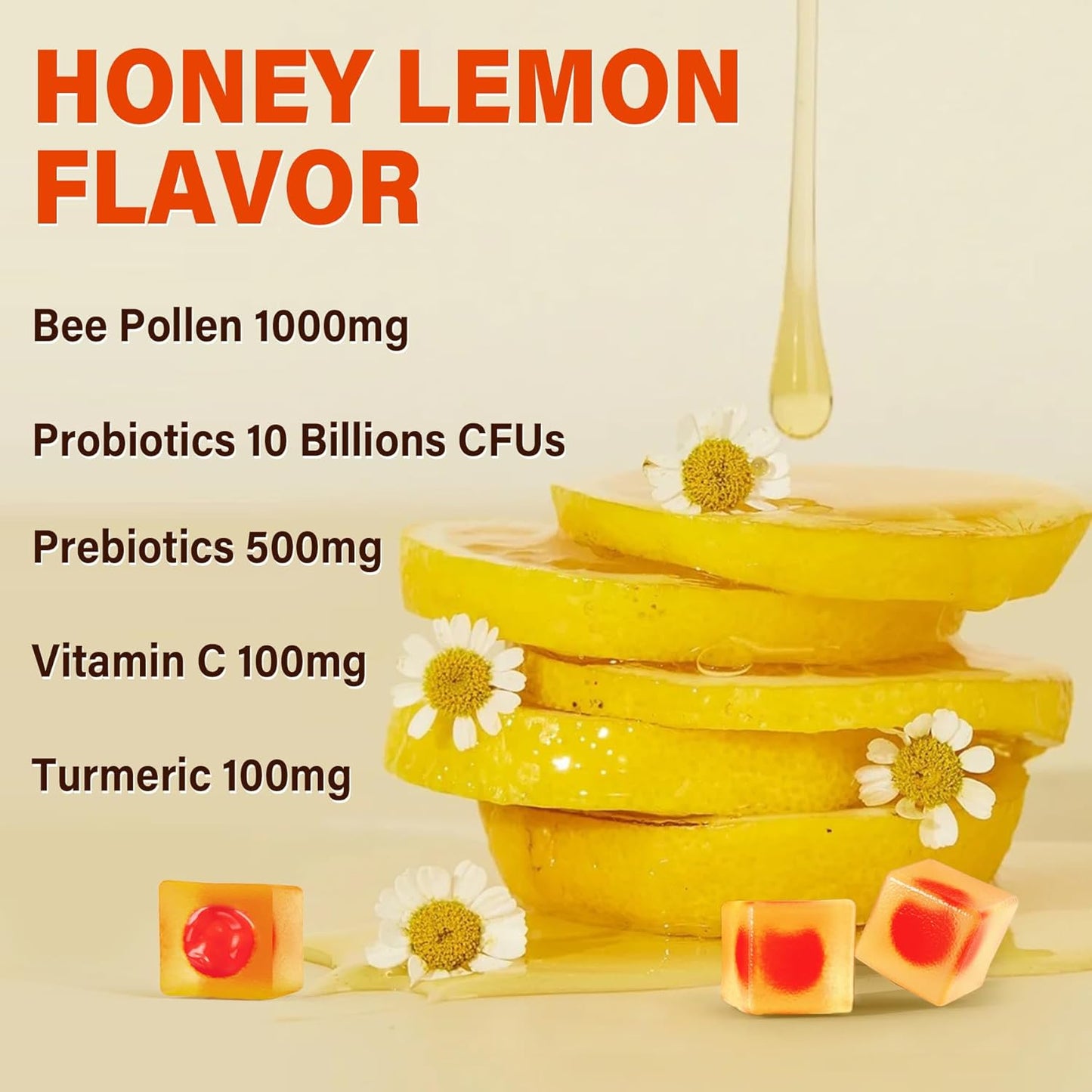 Organic Bee Pollen Gummies with Probiotics, Prebiotics, and Turmeric - Digestive Health and Weight Support - Rich in B-Vitamins and Antioxidants - 1000mg - Amino Acids for Energy Boost