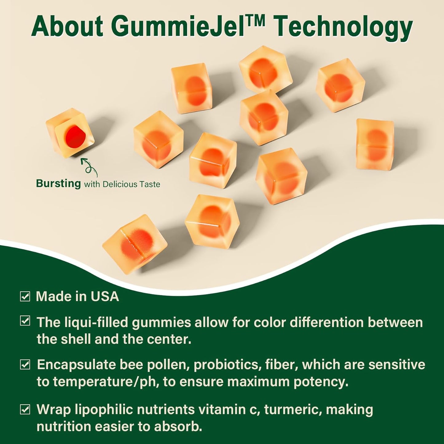 Organic Bee Pollen Gummies with Probiotics, Prebiotics, and Turmeric - Digestive Health and Weight Support - Rich in B-Vitamins and Antioxidants - 1000mg - Amino Acids for Energy Boost