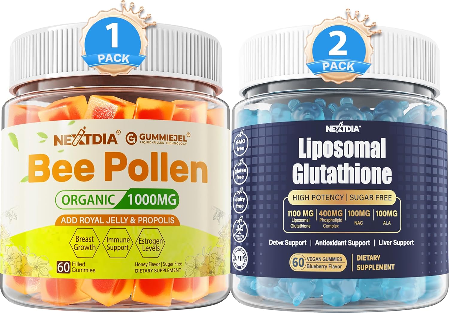 Organic Bee Pollen & Liposomal Glutathione Gummies for Women - Breast Growth Support