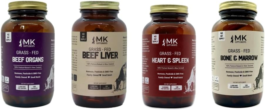 Organic Beef Liver, Bone Marrow, Organs, Heart & Spleen Supplements Starter Pack for Ultimate Health
