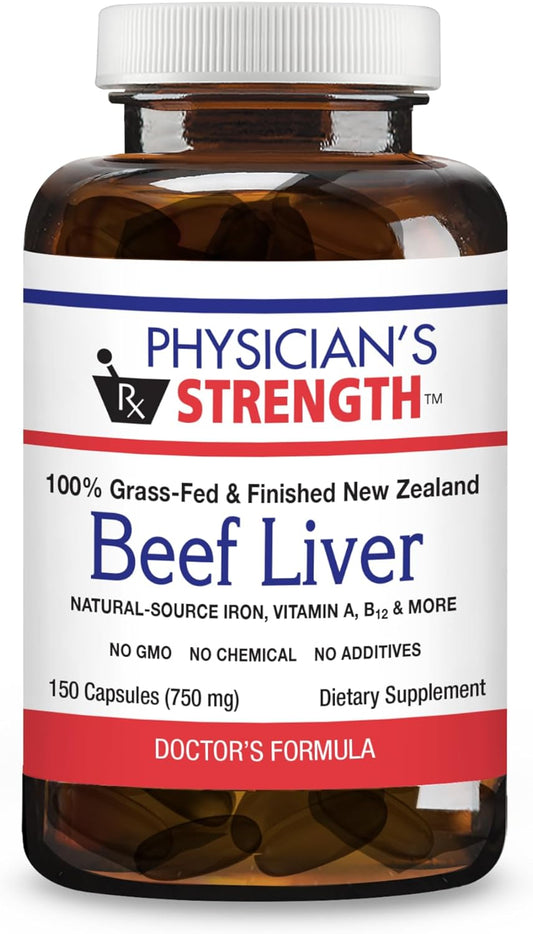 Organic Beef Liver Capsules - Natural Iron, Vitamin A & B12 Supplement - 100% Grass-Fed - Non-GMO - 30 Servings