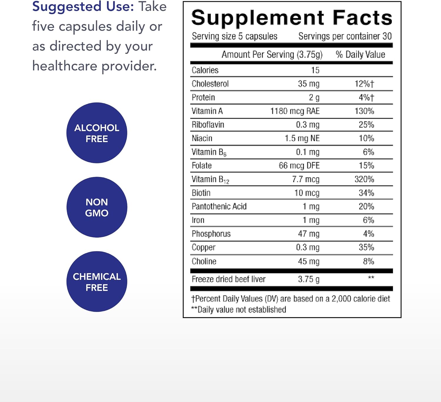 Organic Beef Liver Capsules - Natural Iron, Vitamin A & B12 Supplement - 100% Grass-Fed - Non-GMO - 30 Servings