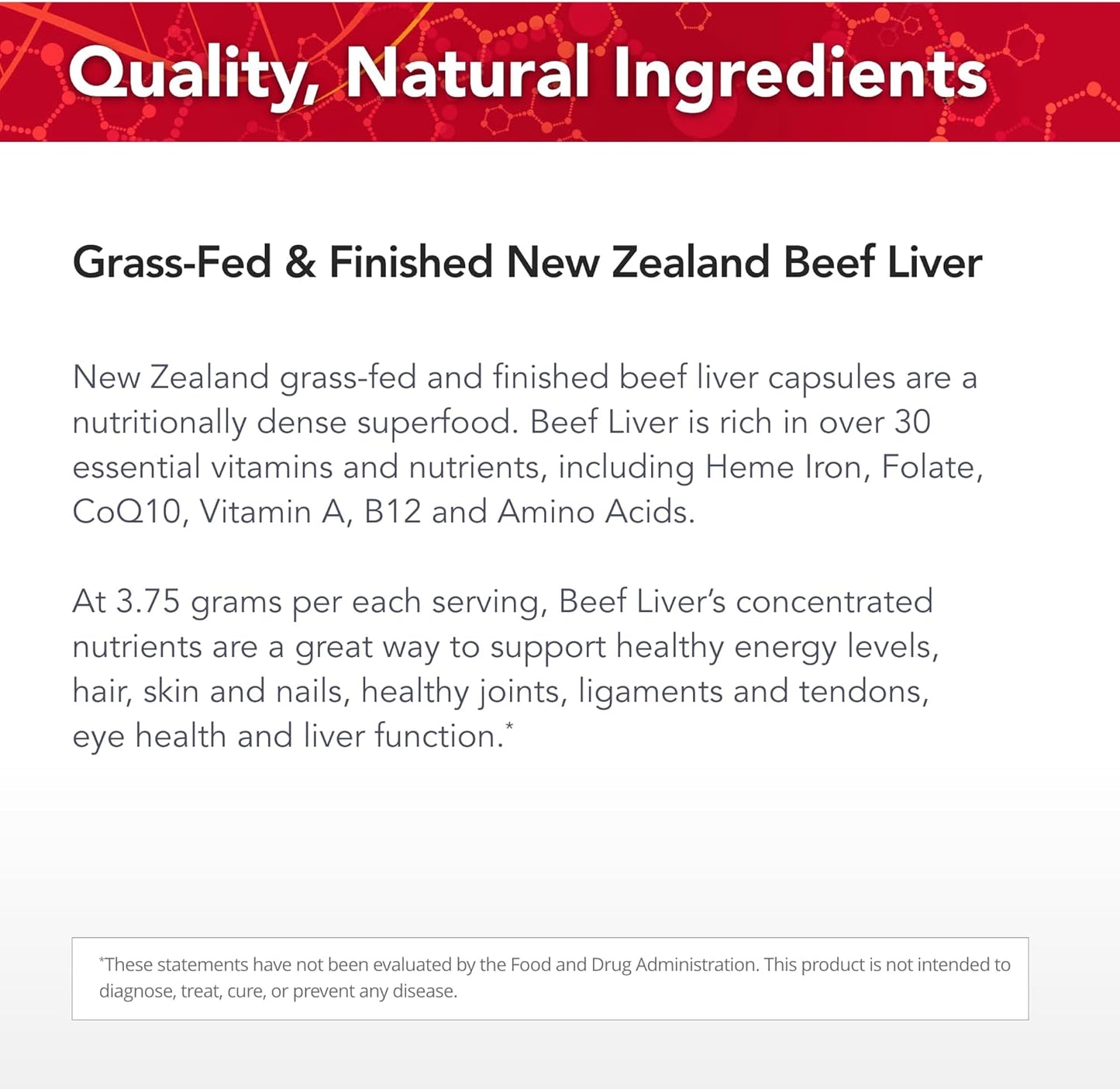 Organic Beef Liver Capsules - Natural Iron, Vitamin A & B12 Supplement - 100% Grass-Fed - Non-GMO - 30 Servings