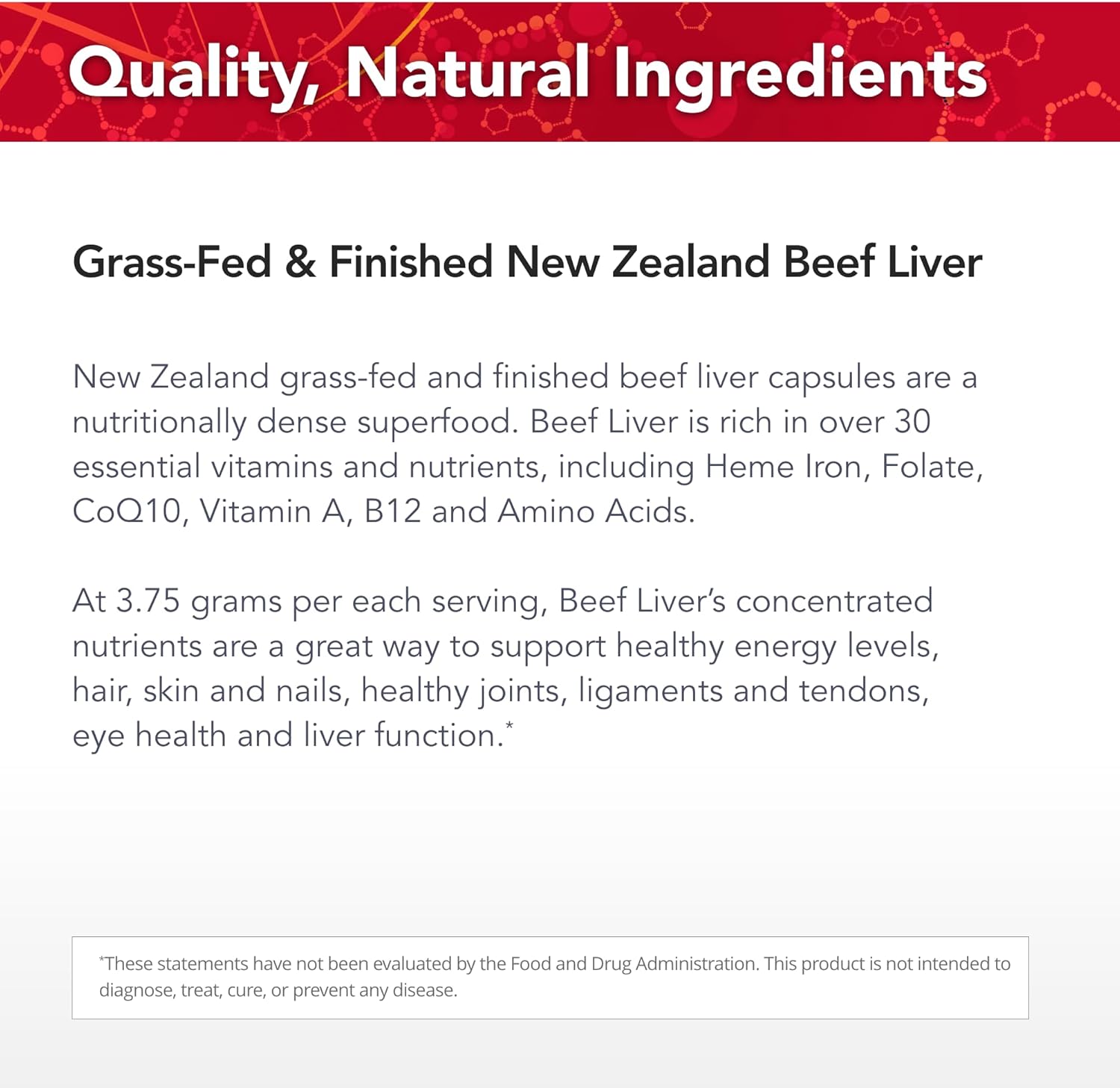 Organic Beef Liver Capsules - Natural Iron, Vitamin A & B12 Supplement - 100% Grass-Fed - Non-GMO - 30 Servings