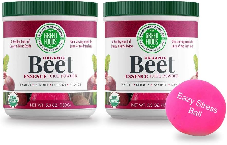 Organic Beet Essence Juice Powder - Nitric Oxide Super Food, Antioxidant, Energy Booster - 2 Pack (5.3oz) with Stress Ball