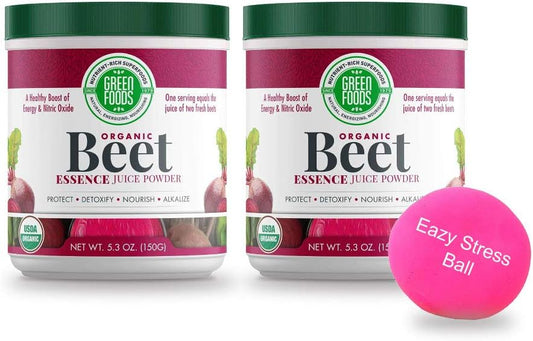 Organic Beet Essence Juice Powder - Nitric Oxide Super Food, Antioxidant, Energy Booster - 2 Pack (5.3oz) with Stress Ball