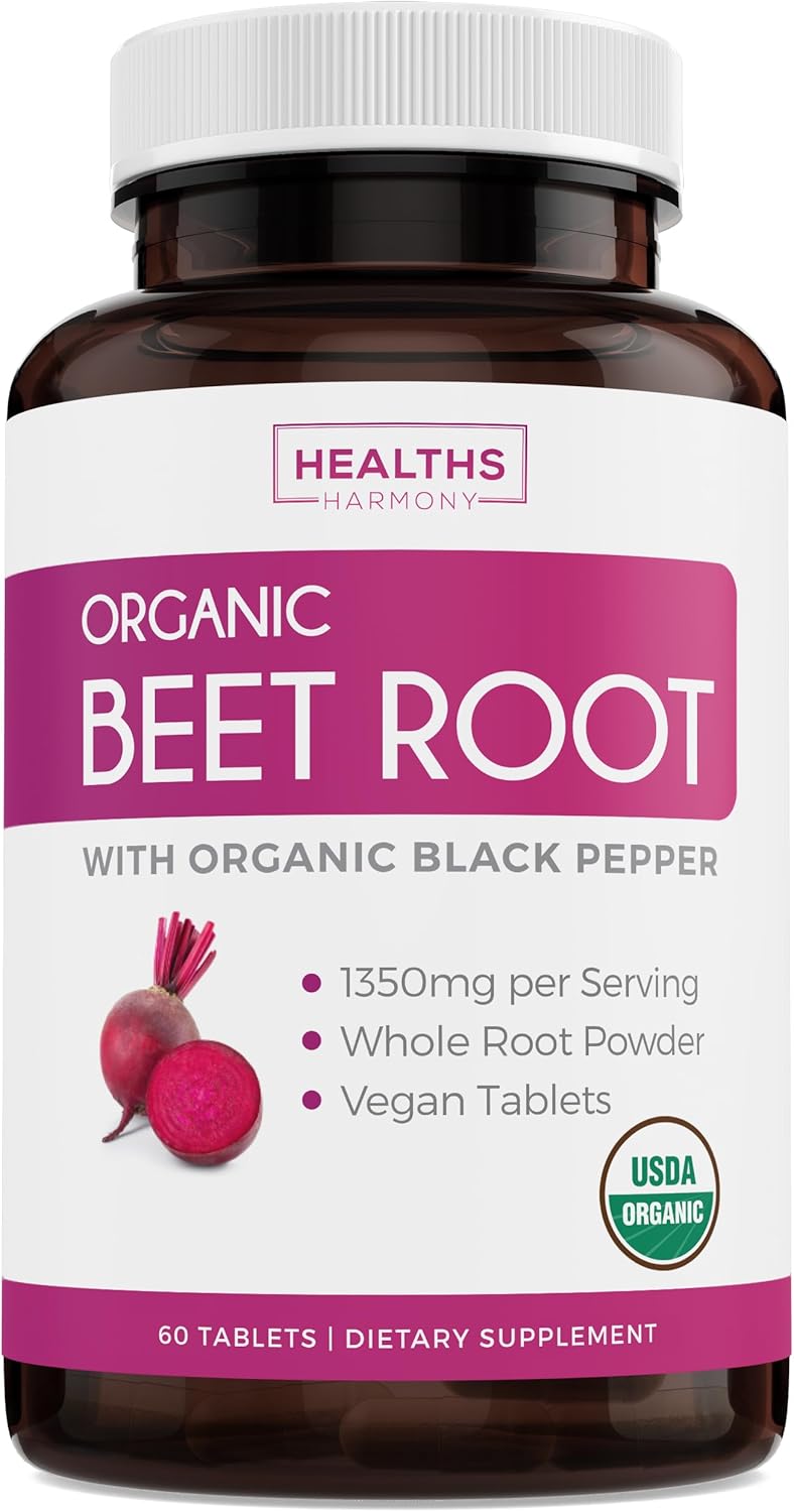 Organic Beet Root & Ashwagandha Vital Energy Blend - 1 Month Supply, 60 Tablets & Capsules, 1250mg & 1350mg Per Serve with Black Pepper for Absorption
