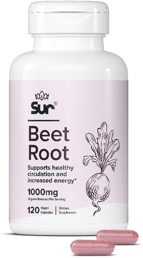 Organic Beet Root Capsules 1000mg - Boost Circulation and Energy - Nitric Oxide Supplement (120 Capsules)