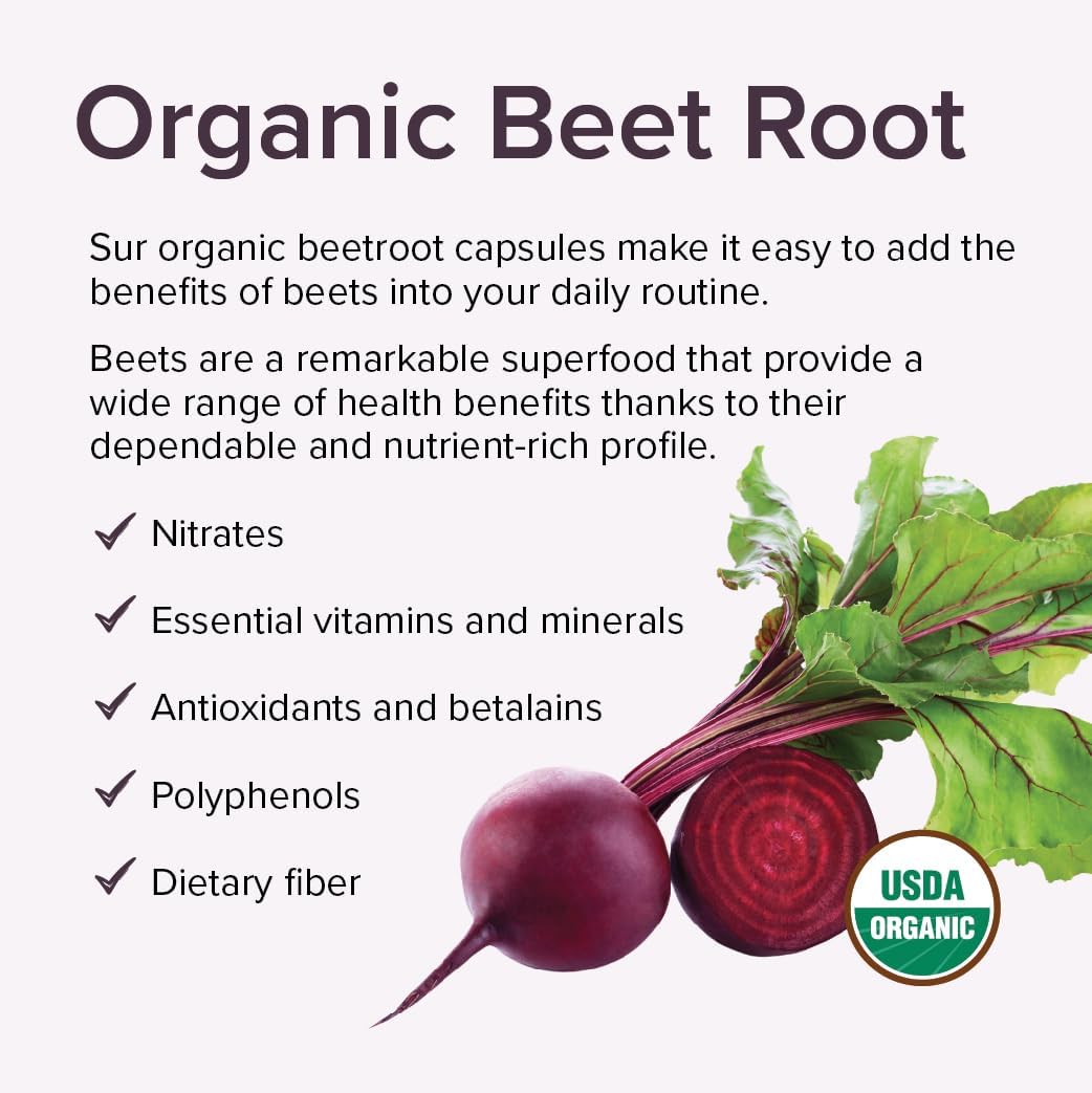 Organic Beet Root Capsules 1000mg - Boost Circulation and Energy - Nitric Oxide Supplement (120 Capsules)
