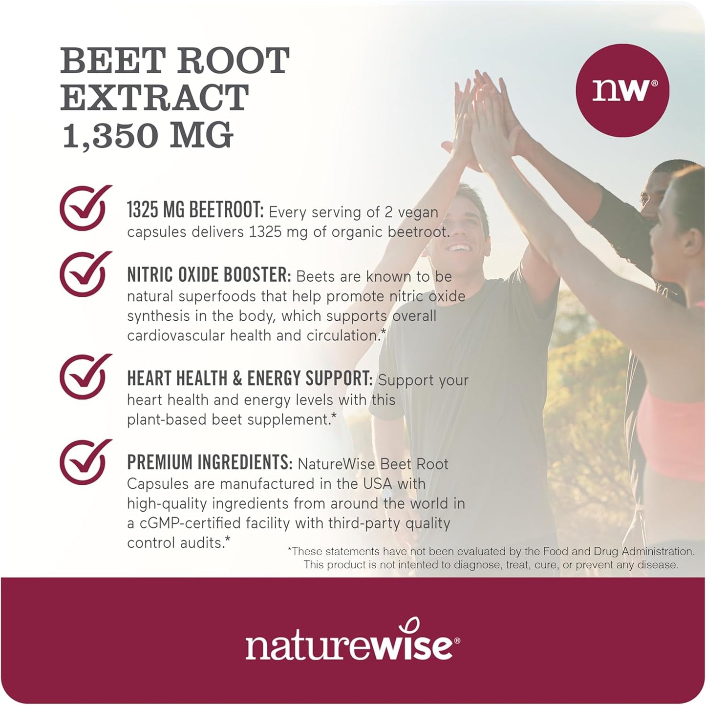 Organic Beet Root Capsules 1300mg - Nitric Oxide Booster for Heart Health - Vegan, Gluten-Free - 120 Capsules