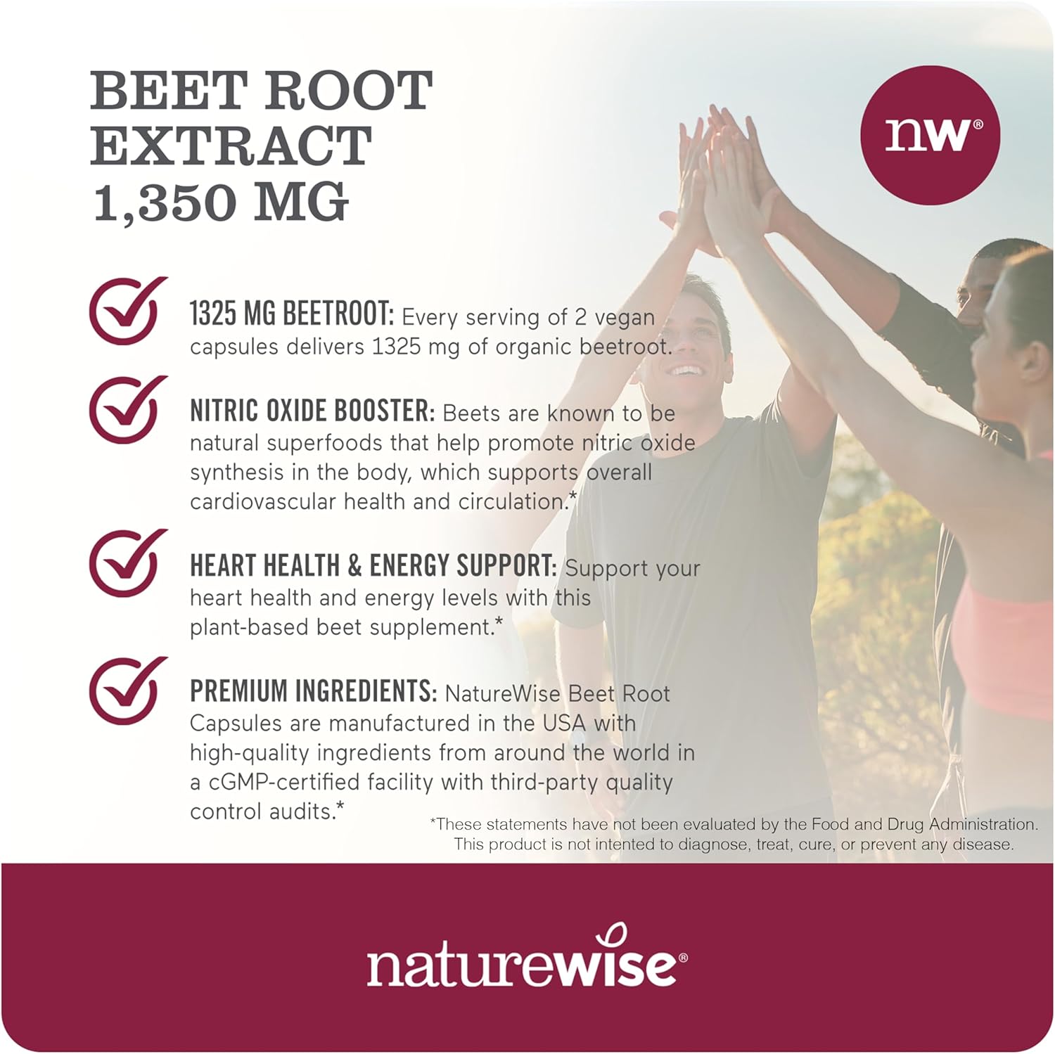 Organic Beet Root Capsules 1300mg - Nitric Oxide Booster for Heart Health - Vegan, Gluten-Free - 120 Capsules