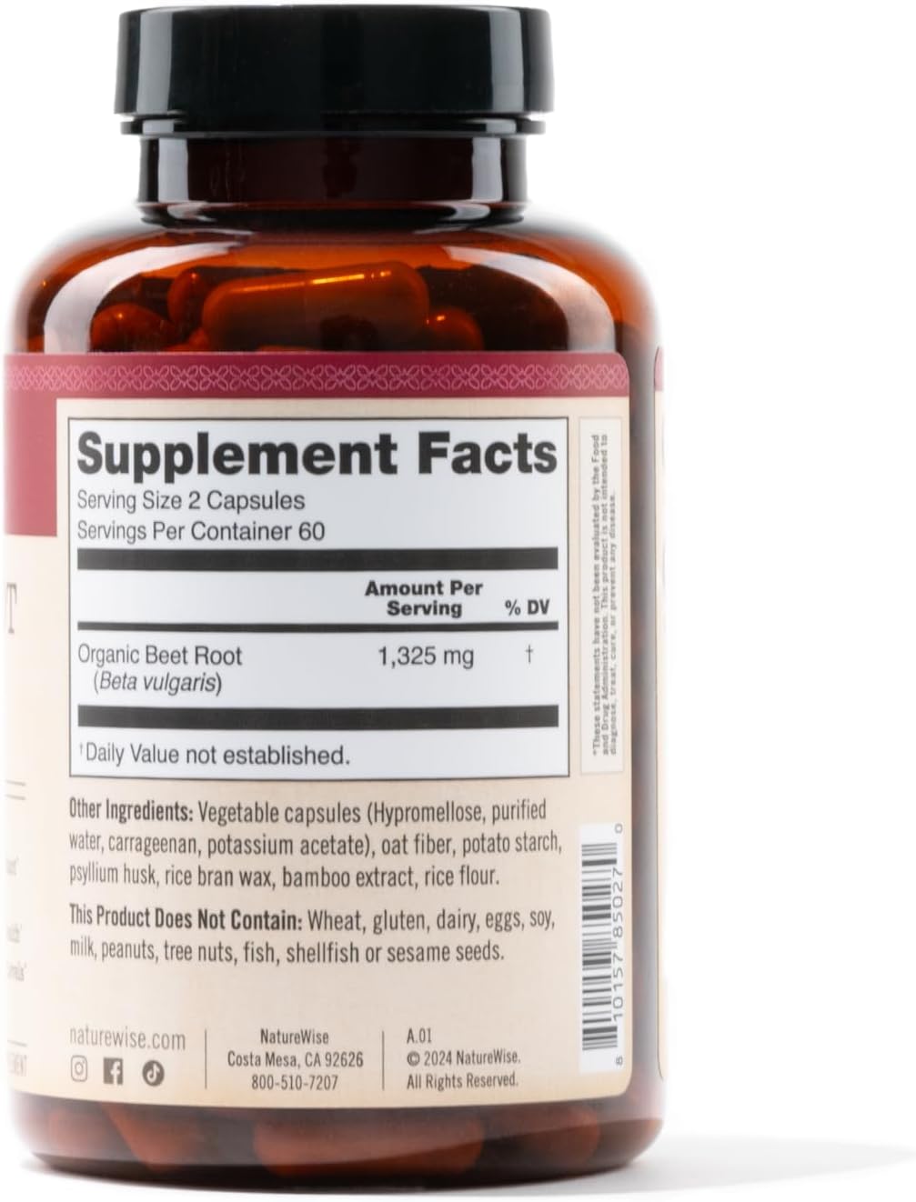 Organic Beet Root Capsules 1300mg - Nitric Oxide Booster for Heart Health - Vegan, Gluten-Free - 120 Capsules