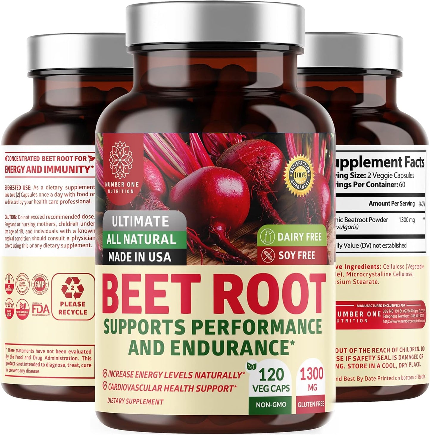 Organic Beet Root Capsules 1300mg for Energy & Stamina - Non-GMO, Gluten Free - 120 Veg Caps - Athletic Performance Booster