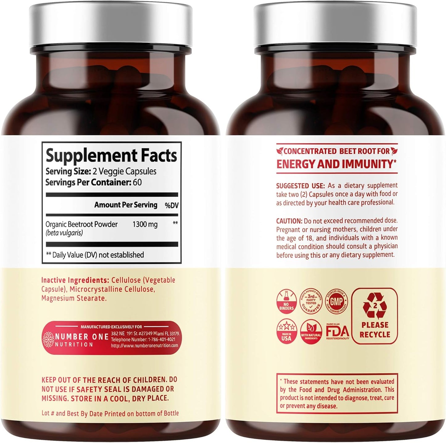 Organic Beet Root Capsules 1300mg for Energy & Stamina - Non-GMO, Gluten Free - 120 Veg Caps - Athletic Performance Booster