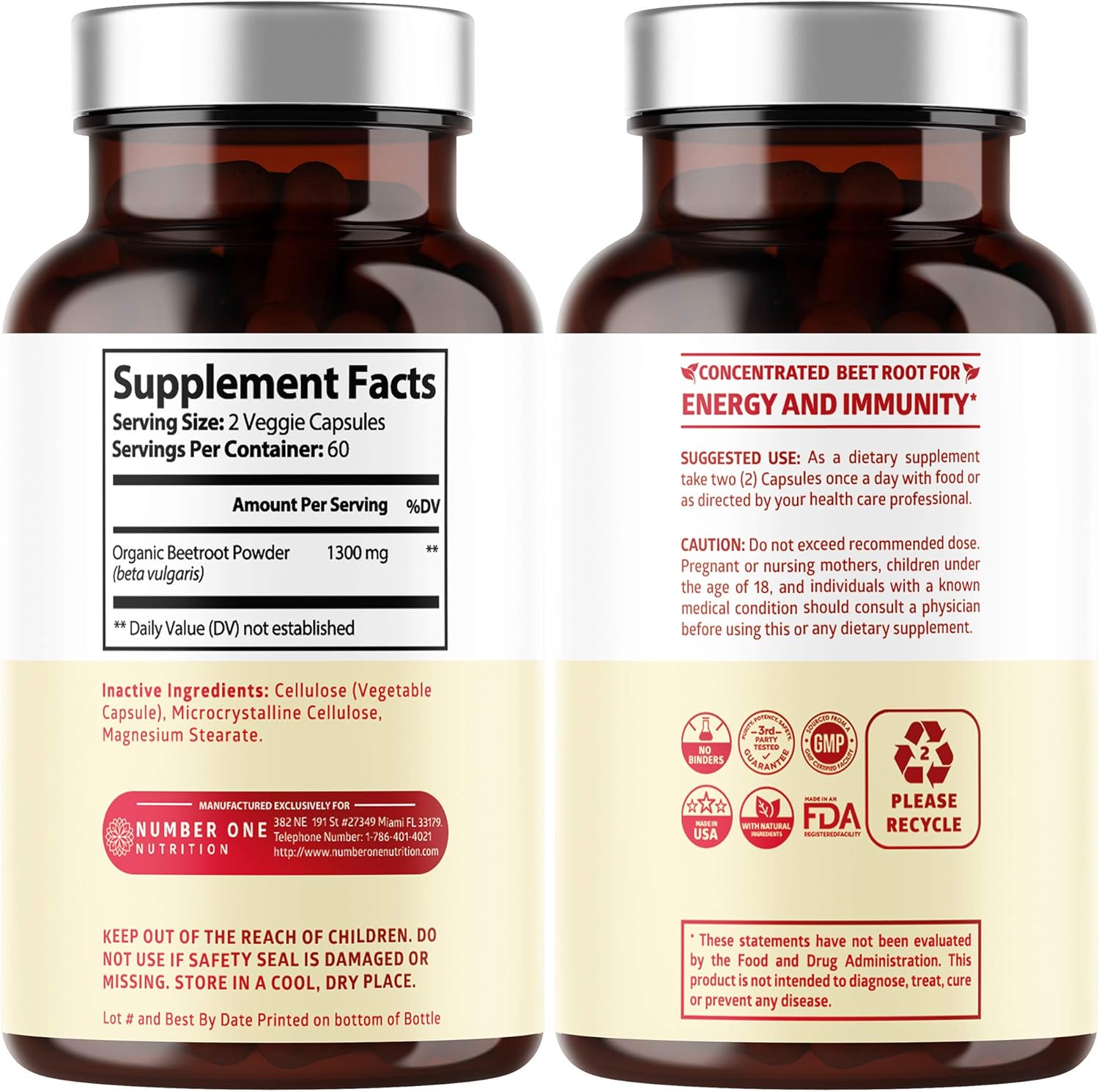 Organic Beet Root Capsules 1300mg for Energy & Stamina - Non-GMO, Gluten Free - 120 Veg Caps - Athletic Performance Booster