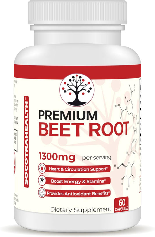 Organic Beet Root Capsules for Heart Health and Stamina Support - Nitric Oxide Supplement - Non-GMO - 60 Vegan Capsules