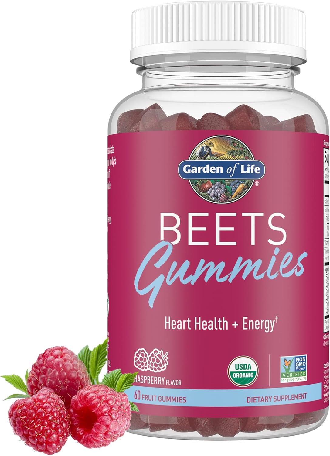 Organic Beet Root Gummies with Antioxidants, Vitamin C, D, B12 for Heart Health & Energy - Vegan, Gluten Free, Non GMO - Raspberry Flavor, 30 Servings