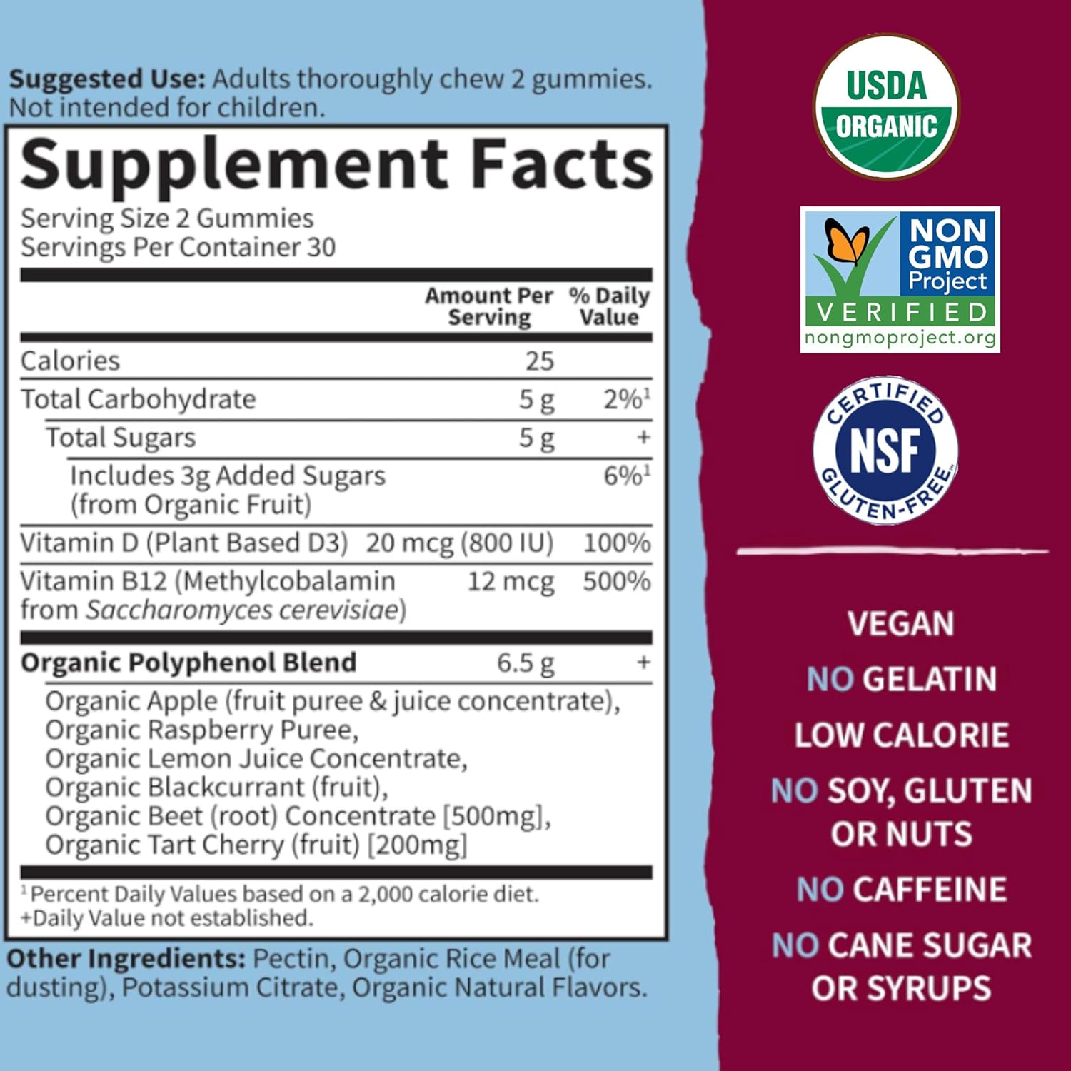 Organic Beet Root Gummies with Antioxidants, Vitamin C, D, B12 for Heart Health & Energy - Vegan, Gluten Free, Non GMO - Raspberry Flavor, 30 Servings