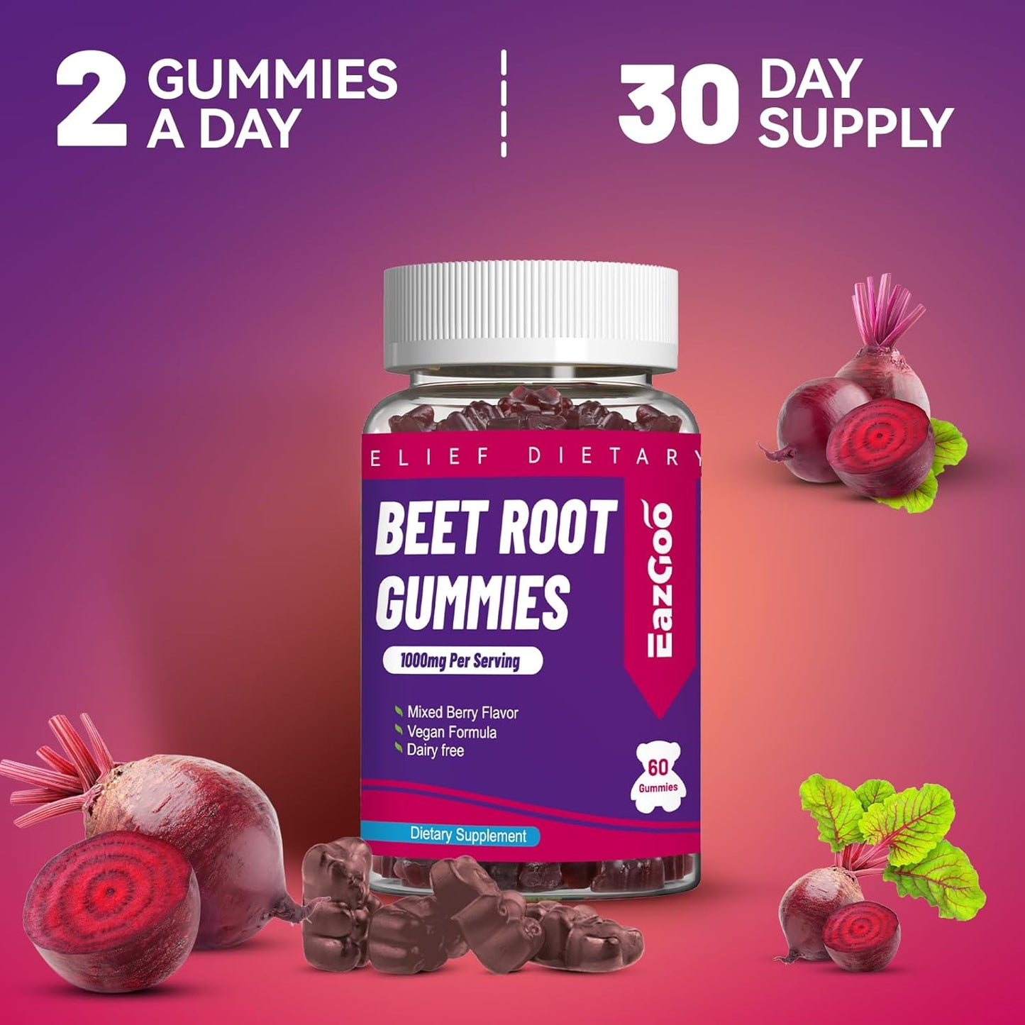 Organic Beet Root Gummies with Grape Seed Extract - 120 Count, Vegan & Non-GMO Beet Root Soft Chews with Powder