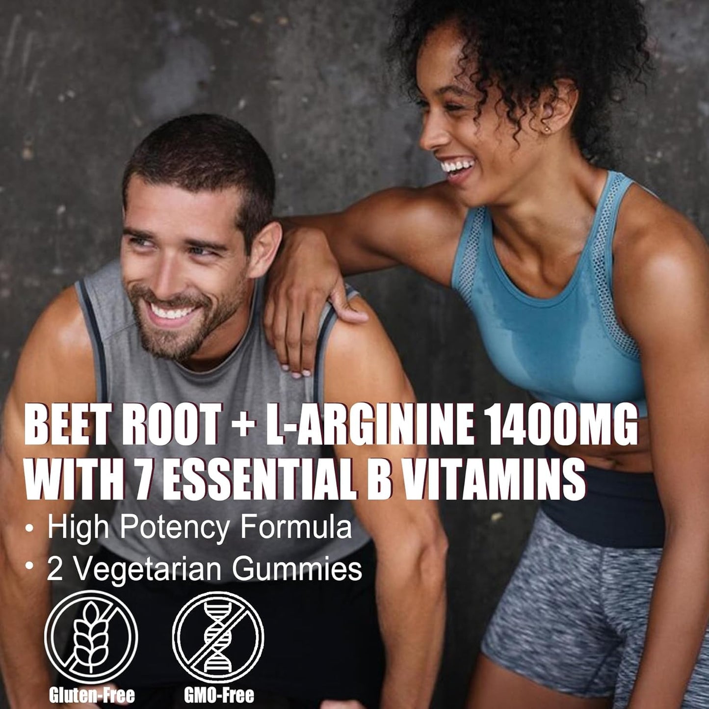 Organic Beet Root Gummies with L-Arginine 1400mg and B Vitamins for Energy and Circulation Support - 60 Ct Vegan Supplements
