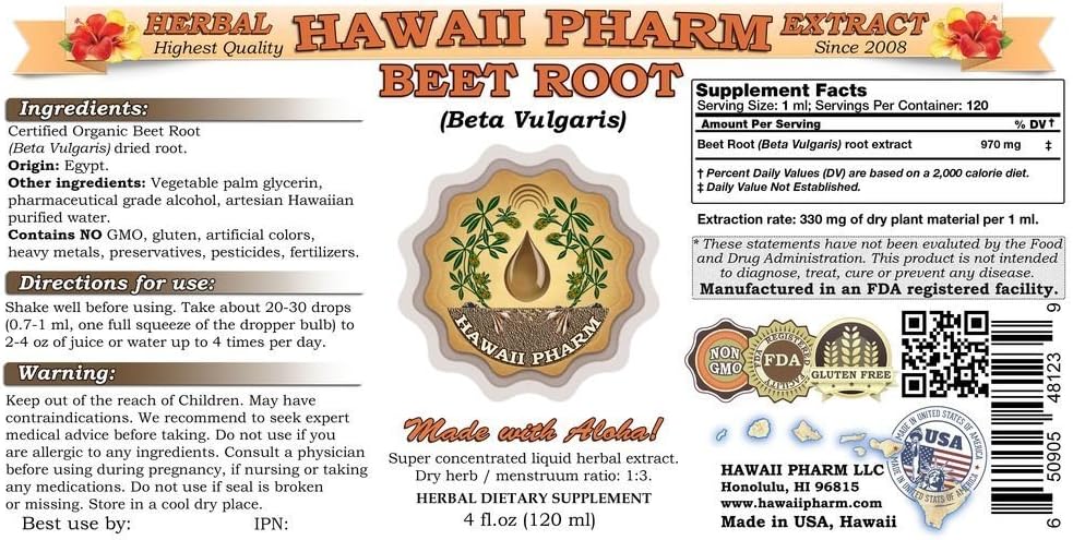 Organic Beet Root Liquid Extract - 4 oz by Hawaii Pharm