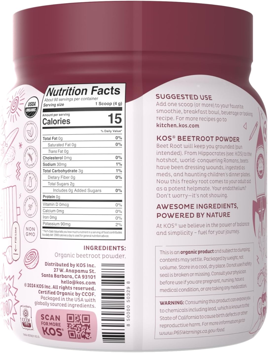 Organic Beet Root Powder - USDA Certified, Non-GMO, Gluten & Soy Free - 90 Servings