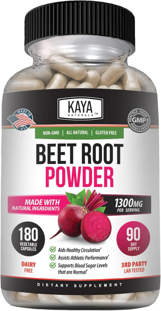 Organic Beet Root Powder Capsules - 1300mg Per Serving - Supports Athletic Performance & Circulation - 60 Count