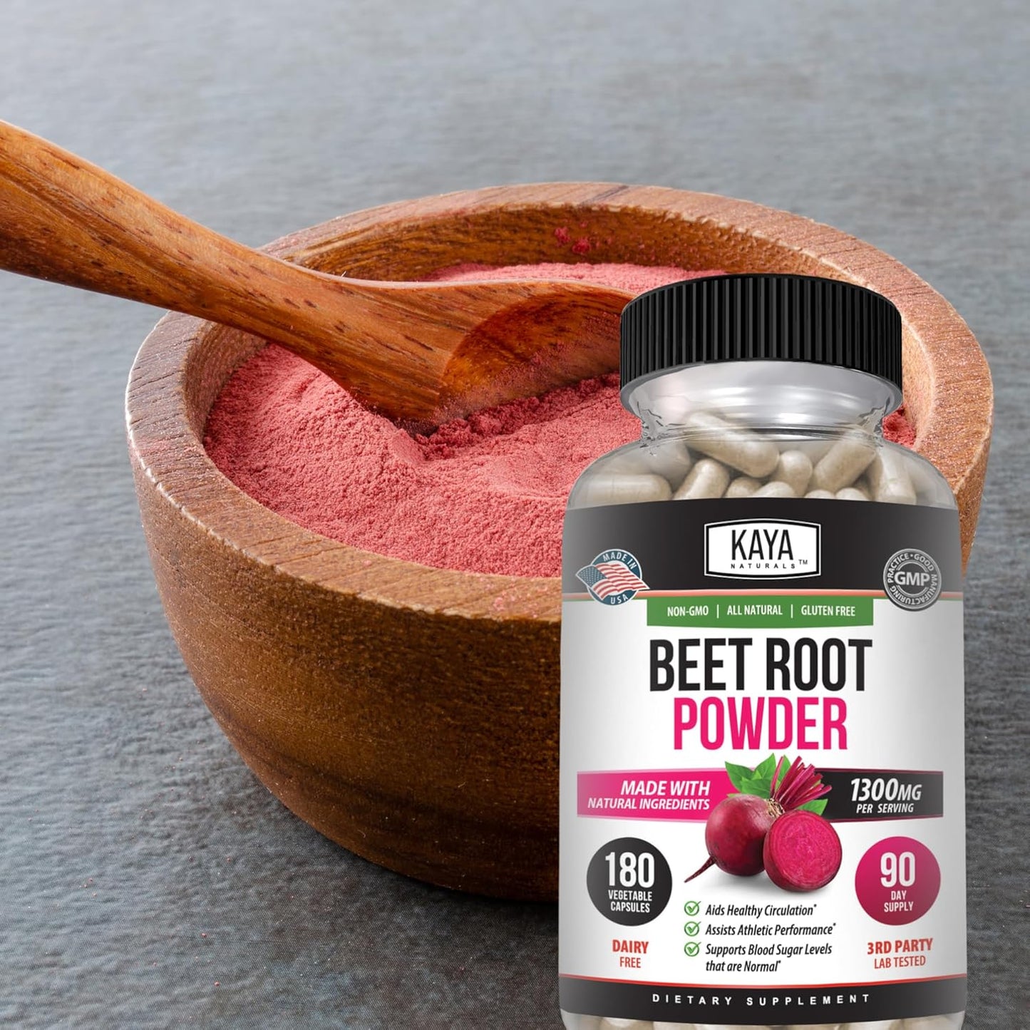 Organic Beet Root Powder Capsules - 1300mg Per Serving - Supports Athletic Performance & Circulation - 60 Count
