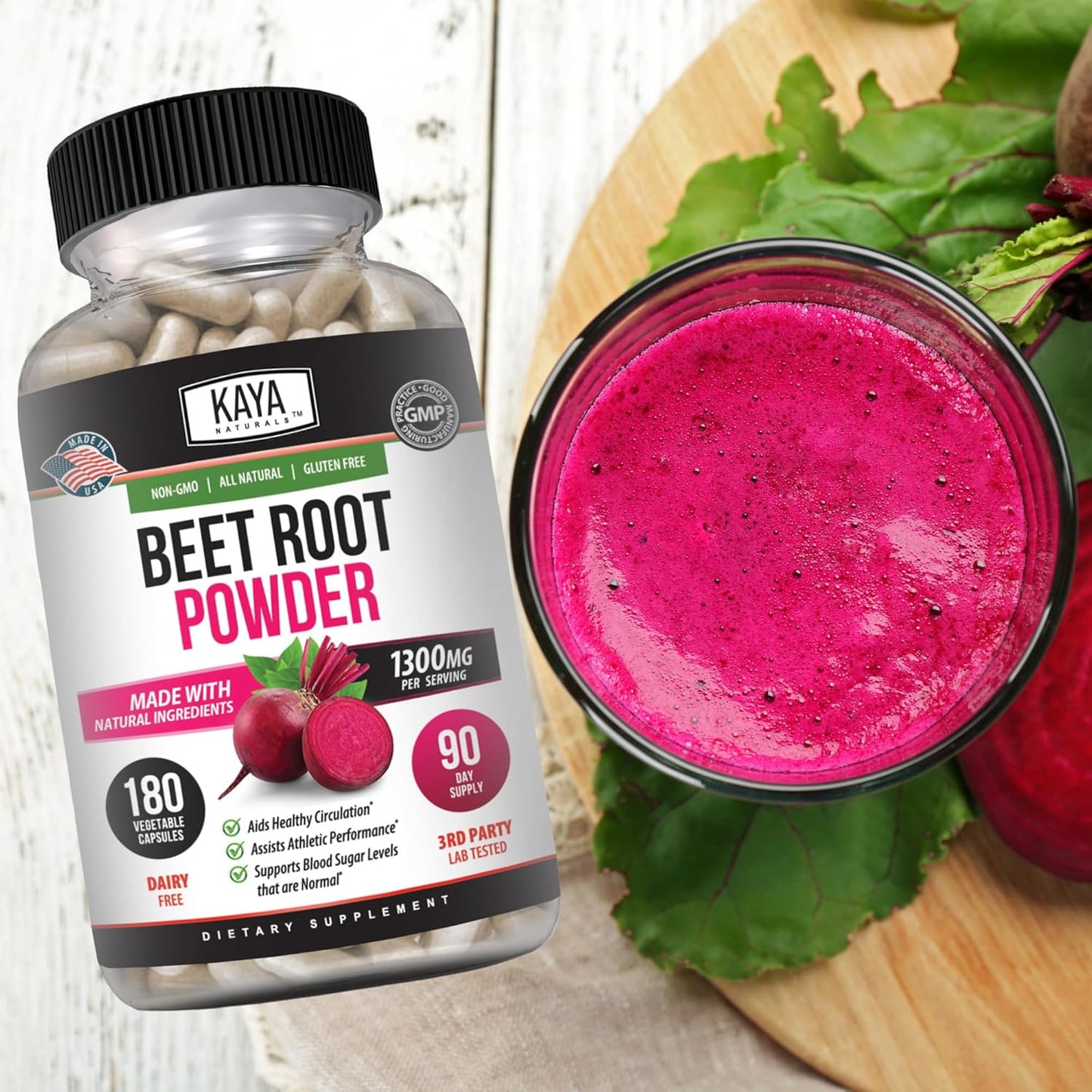 Organic Beet Root Powder Capsules - 1300mg Per Serving - Supports Athletic Performance & Circulation - 60 Count