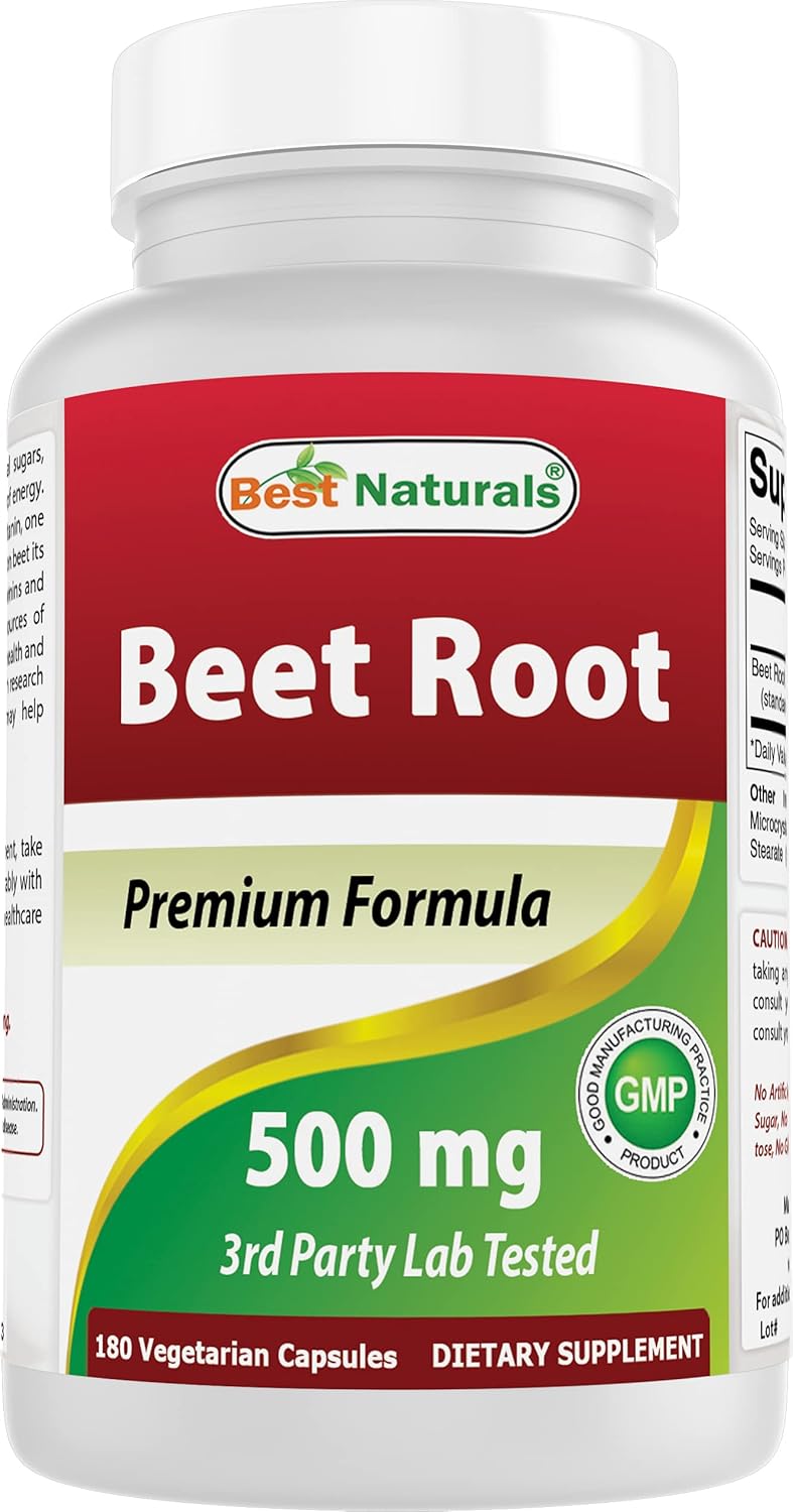 Organic Beet Root Powder Capsules - 500mg, 180 Count - Top Quality Natural Supplement for Health and Wellness