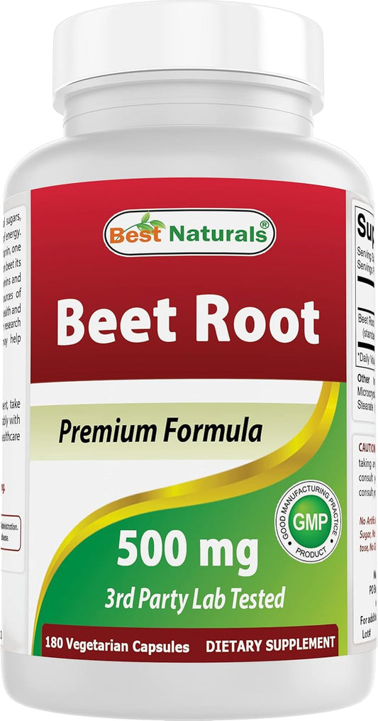 Organic Beet Root Powder Capsules - 500mg, 180 Count - Top Quality Natural Supplement for Health and Wellness
