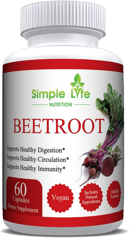 Organic Beet Root Powder Capsules - Nitric Oxide Booster for Men & Women - Non-GMO Gluten Free Vegan - 60CT