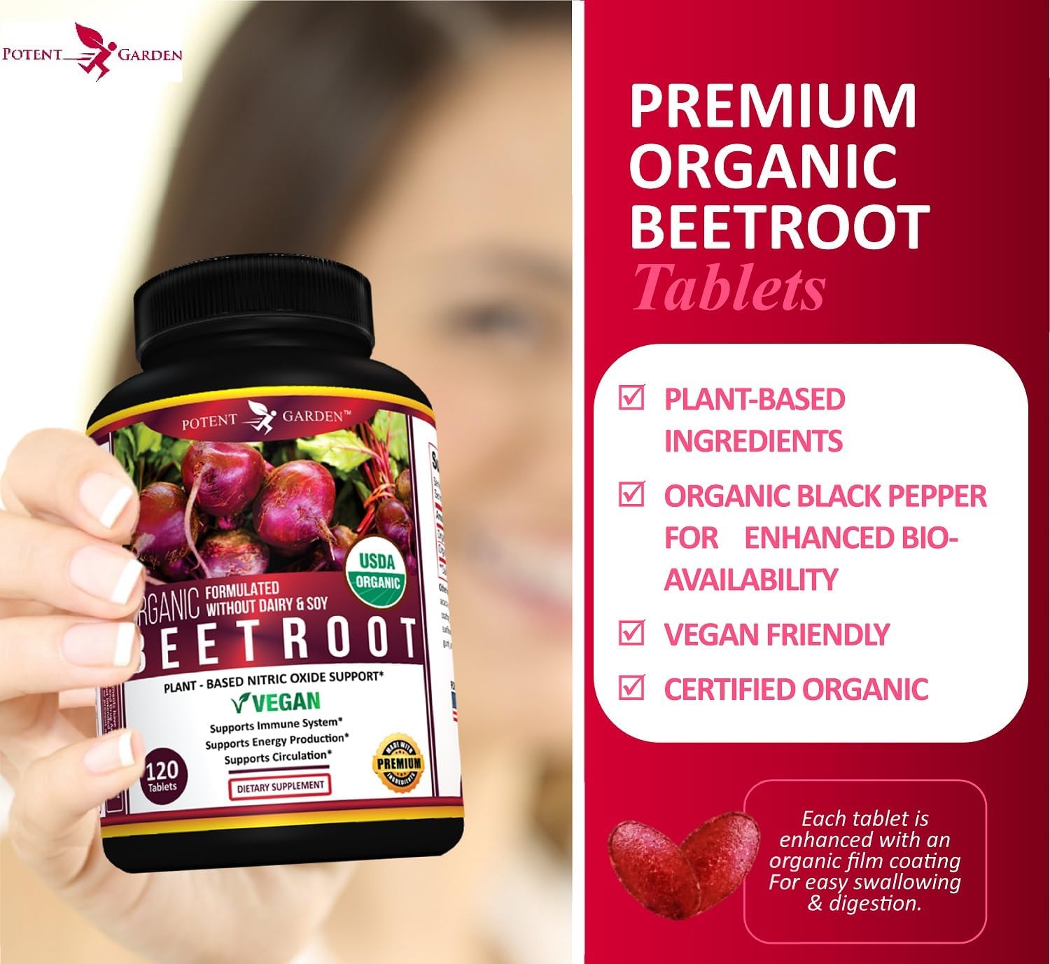 Organic Beet Root Powder Tablets with Black Pepper for Enhanced Absorption - Super Antioxidant and Nitrate Supplement for Athletic Performance - 1350mg Beets/Serving - Boost Stamina