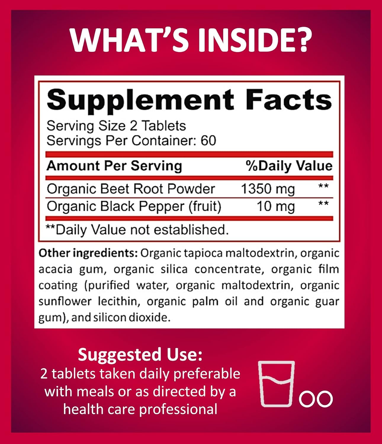 Organic Beet Root Powder Tablets with Black Pepper for Enhanced Absorption - Super Antioxidant and Nitrate Supplement for Athletic Performance - 1350mg Beets/Serving - Boost Stamina