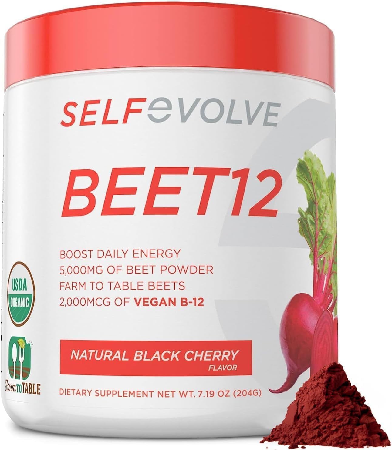 Organic Beet Root Powder with Vitamin B12 for Natural Energy - Nitric Oxide Booster with Black Cherry Flavor, 30 Servings
