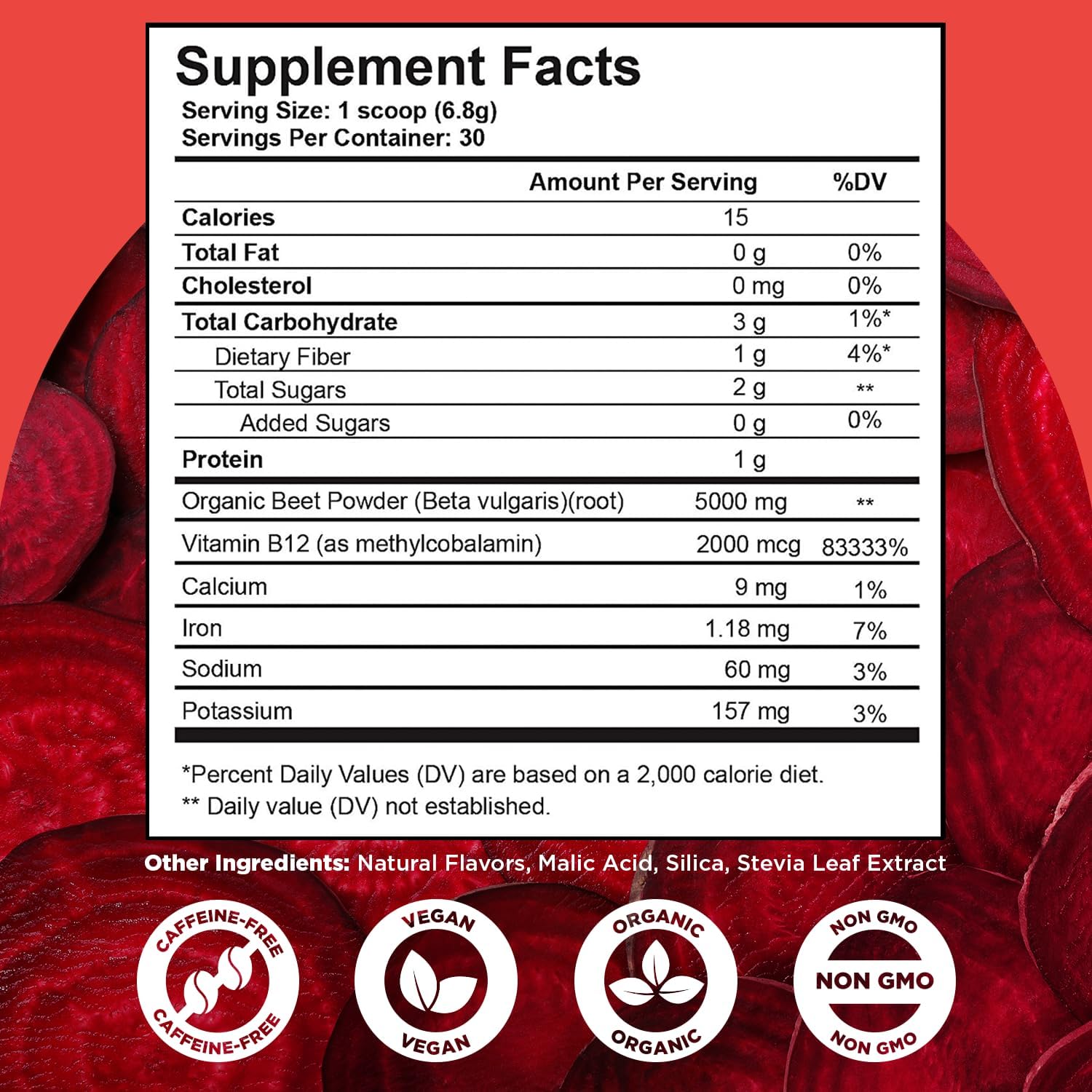 Organic Beet12 Powder with Vitamin B12 and Nitric Oxide Booster - Natural Energy Support with Black Cherry Flavor, 30 Servings