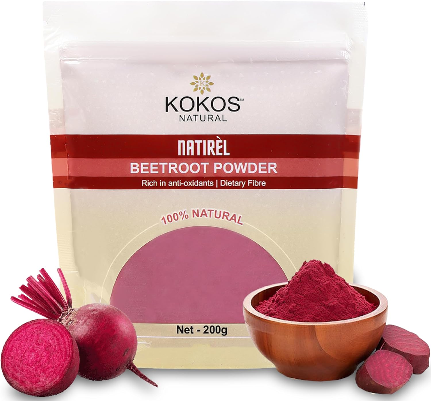 Organic Beetroot Powder 7 oz - Vegan, Gluten-Free, Rich in Nutrients & Fiber - Ideal for Smoothies, Food Coloring, and Skincare - 40 Servings - Kokos Natural Premium