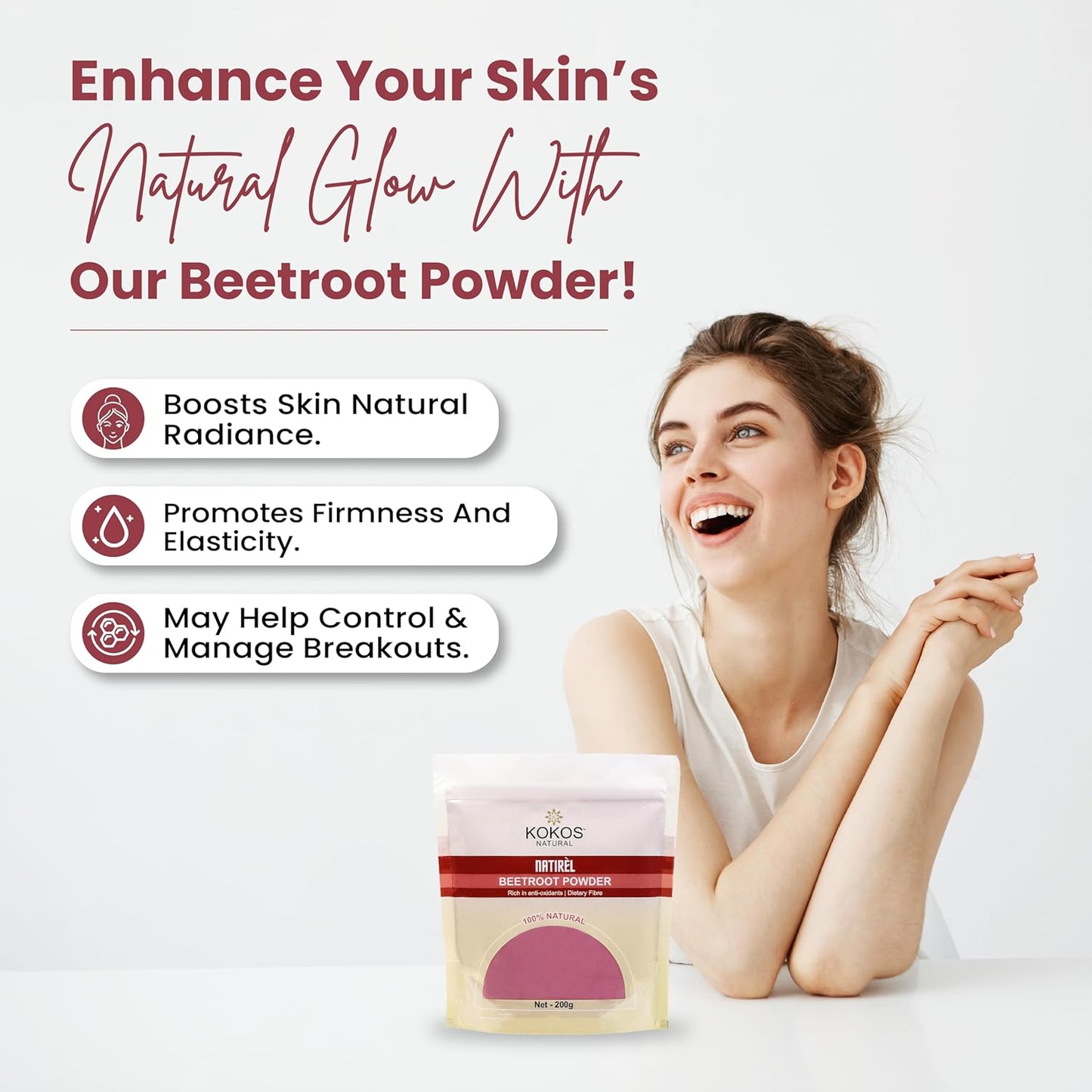 Organic Beetroot Powder 7 oz - Vegan, Gluten-Free, Rich in Nutrients & Fiber - Ideal for Smoothies, Food Coloring, and Skincare - 40 Servings - Kokos Natural Premium