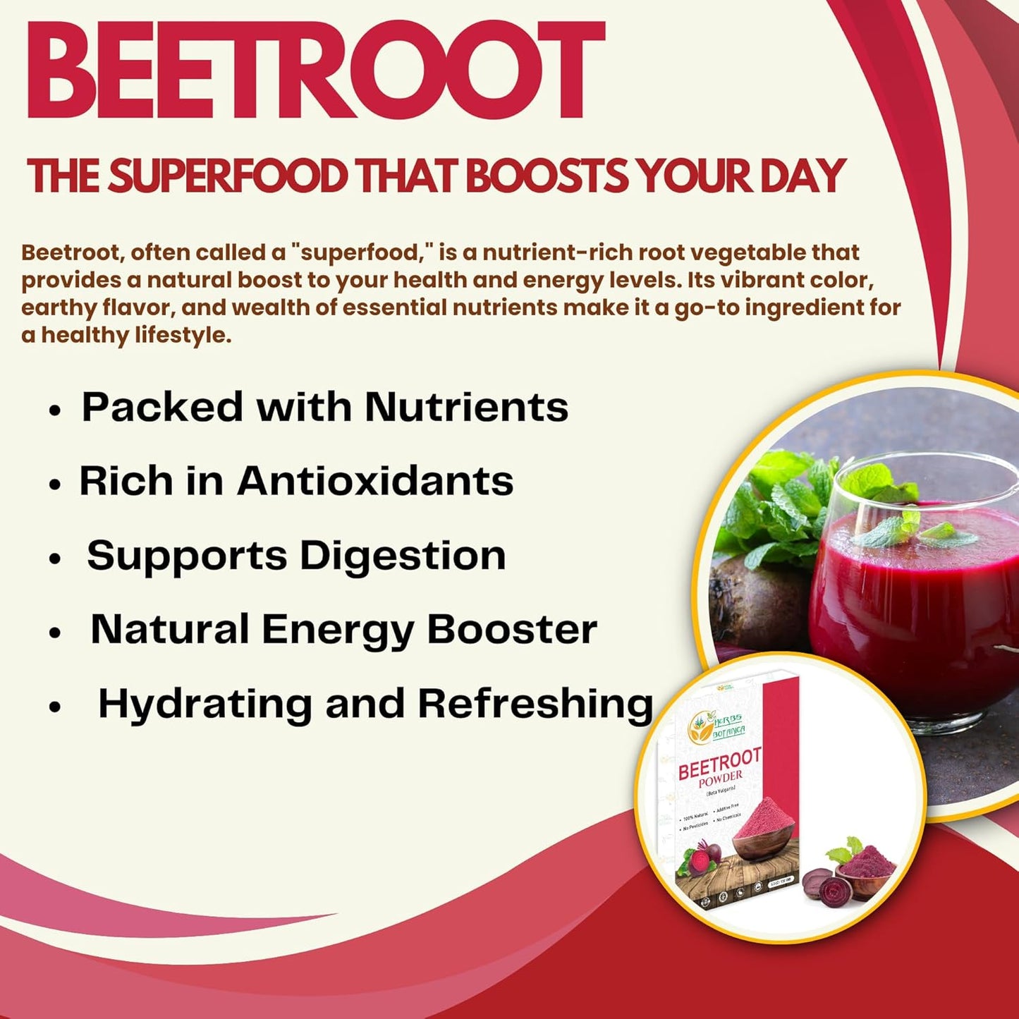 Organic Beetroot Powder for Baking and Smoothies - Nitric Oxide Supplement for Stamina and Energy - Gluten and GMO Free - 5.3 oz