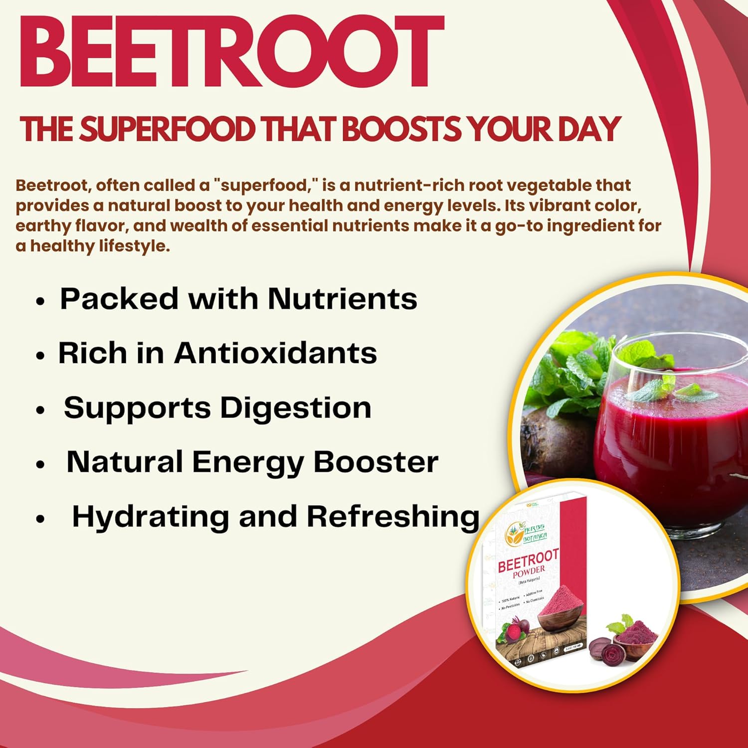 Organic Beetroot Powder for Baking and Smoothies - Nitric Oxide Supplement for Stamina and Energy - Gluten and GMO Free - 5.3 oz