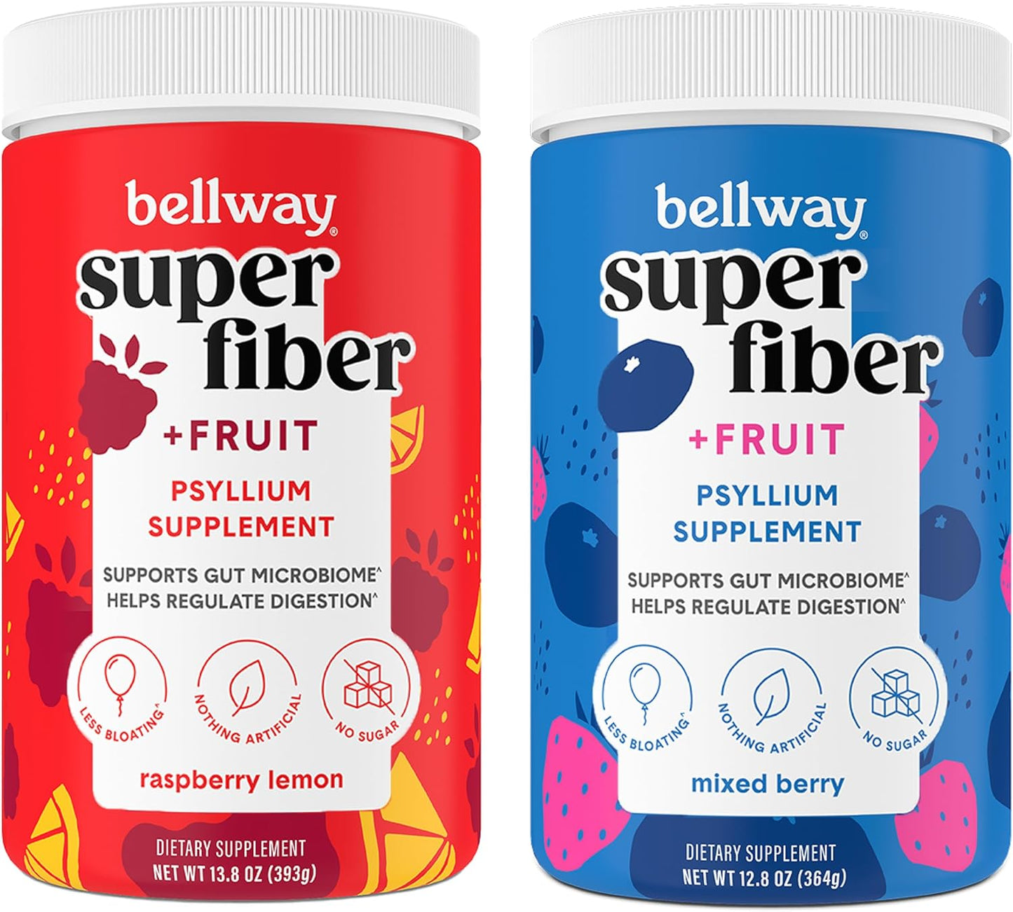 Organic Bellway Super Fiber Powder with Psyllium Husk, Sugar Free Supplement for Gut Health & Bloating Relief - Non-GMO Plant-Based Raspberry Lemon & Mixed Berry